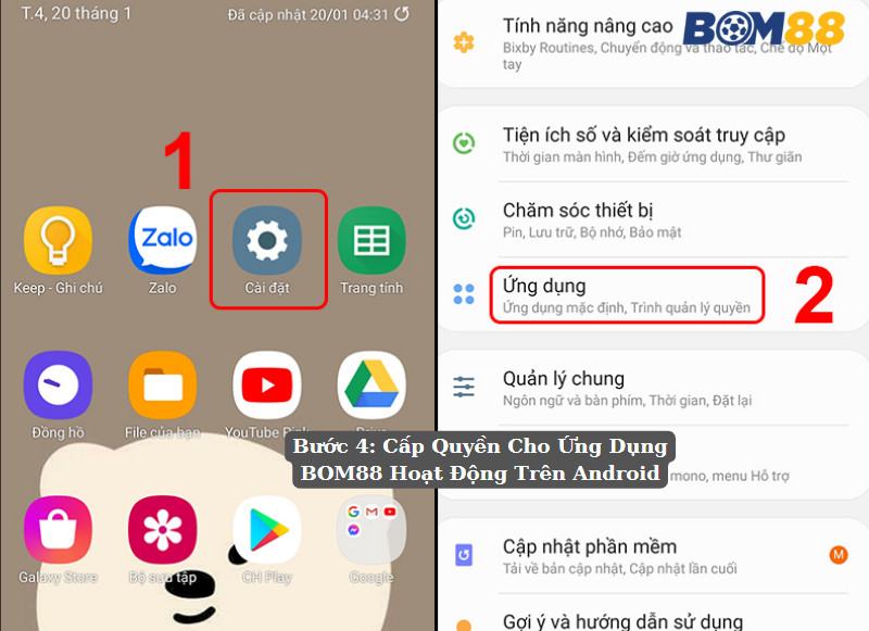 Bước 4 Cấp Quyền Cho Ứng Dụng BOM88 Hoạt Động Trên Android